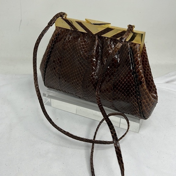 Susan Gail Brown Gold Structured Handbag Clutch - Picture 1 of 11